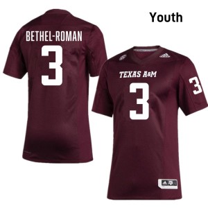 Youth Ashton Bethel-Roman Maroon Texas A&M Aggies #3 College Football Stitched Jersey 502176-563