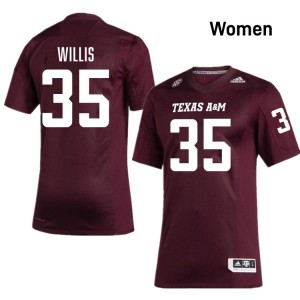Womens Isaiah Willis Maroon Texas A&M Aggies #35 College Football Stitched Jersey 361997-677