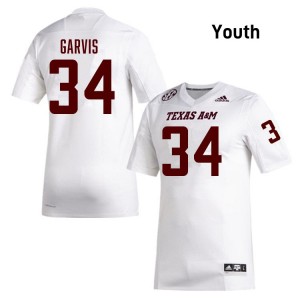Youth Kyle Garvis White Texas A&M Aggies #34 College Football Official Jersey 982958-917