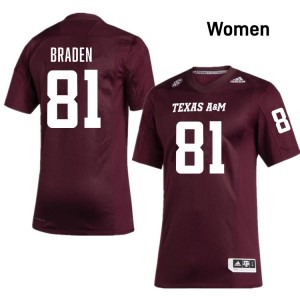 Women Luke Braden Maroon Texas A&M Aggies #81 College Football Limited Jersey 915130-338