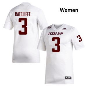 Women Marcus Ratcliffe White Texas A&M Aggies #3 College Football University Jersey 457423-155