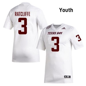 Youth Marcus Ratcliffe White Texas A&M Aggies #3 College Football University Jersey 437283-214