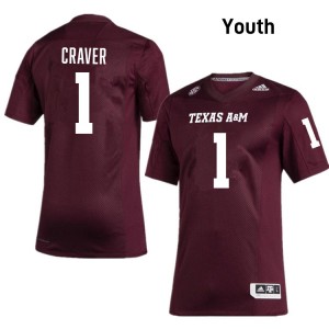 Youth Mario Craver Maroon Texas A&M Aggies #1 College Football NCAA Jersey 811499-390