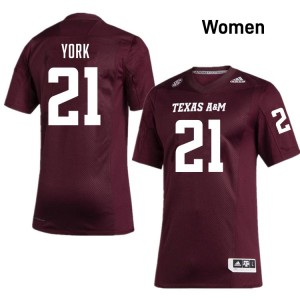 Women's Taurean York Maroon Texas A&M Aggies #21 College Football Stitched Jerseys 702656-359